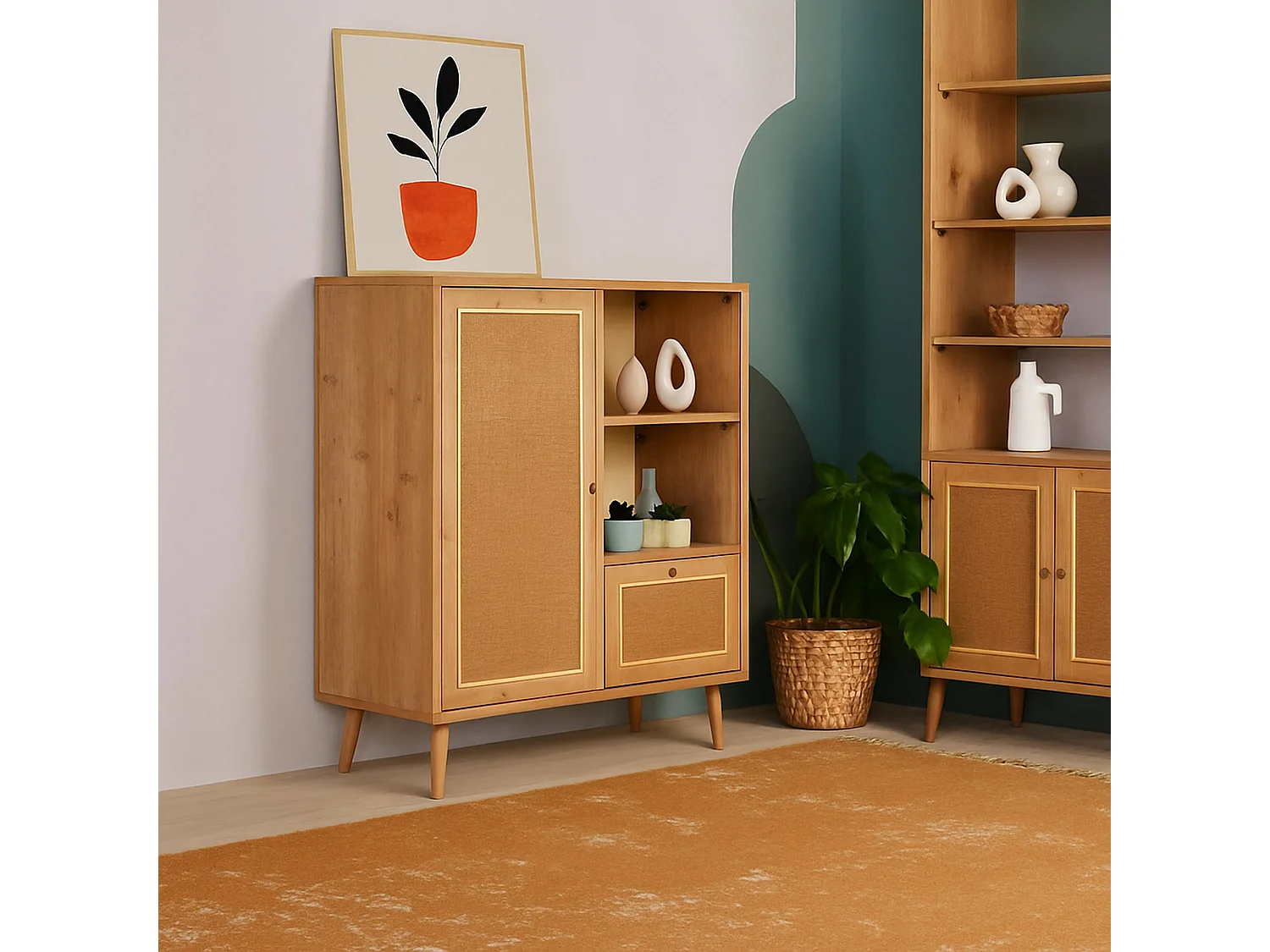 Buffet Zenara, Buffet du salon, Commode de salon, Garde-manger de cuisine, 90x40h110 cm, Chêne