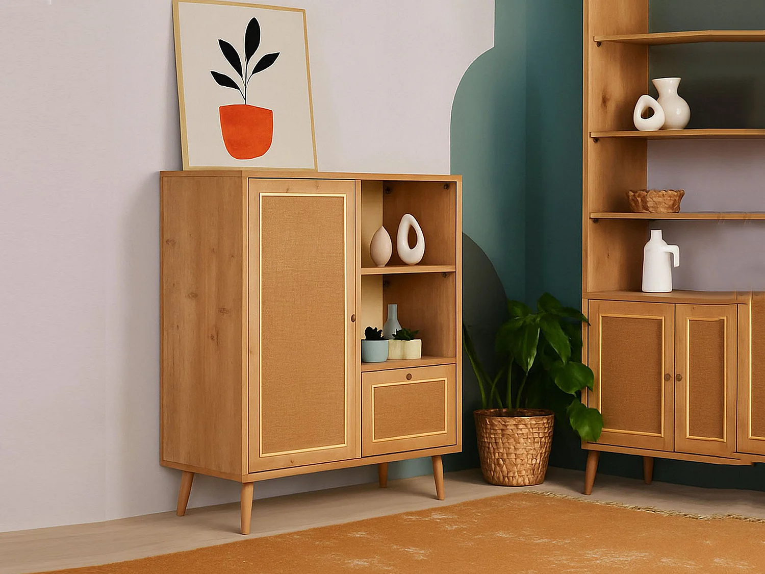 Buffet Zenara, Buffet du salon, Commode de salon, Garde-manger de cuisine, 90x40h110 cm, Chêne