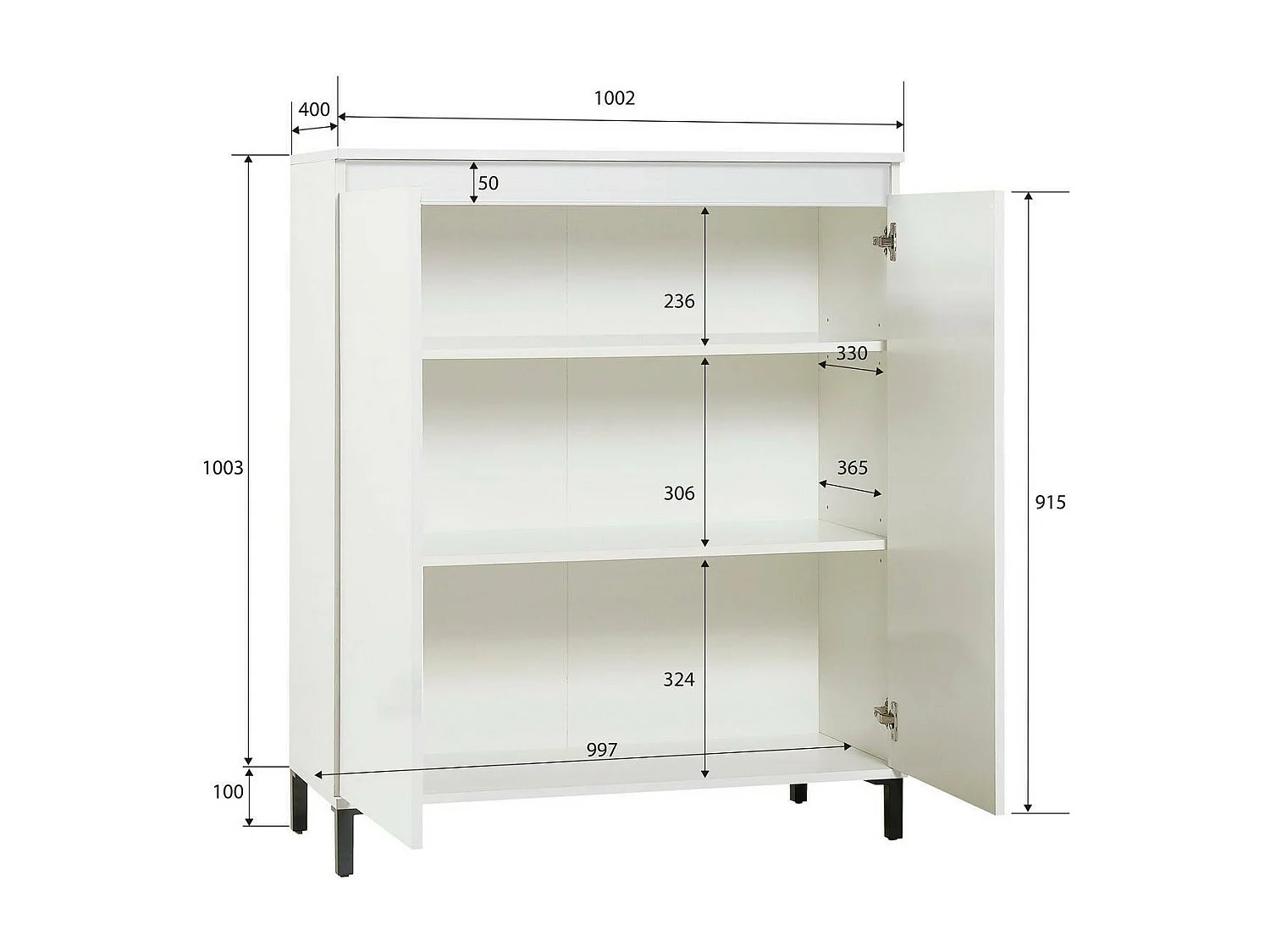 Aparador Dcarissim, Buffet de sala, Madia de sala, Despensa de cozinha, Made in Italy, 100x40h110 cm, Branco brilhante e Antracite