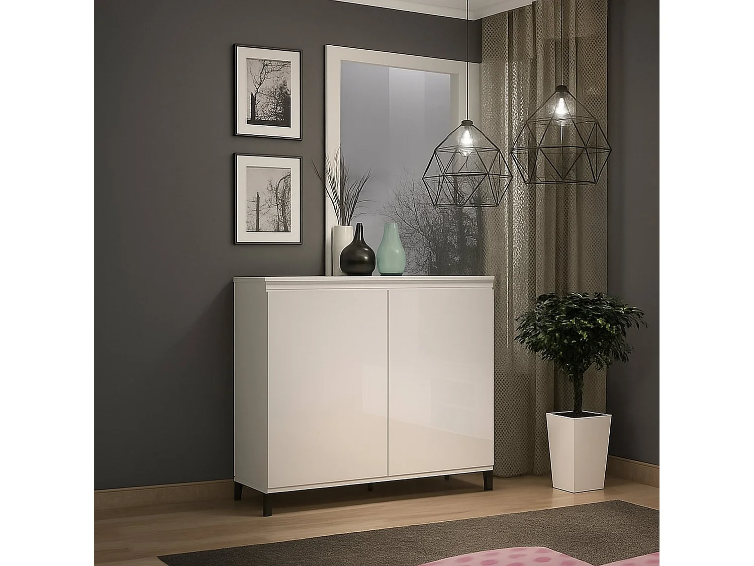 Buffet Abuja, Buffet du salon, Commode de salon, Garde-manger de cuisine, Made in Italy, 100x40h110 cm, Blanc brillant et anthracite