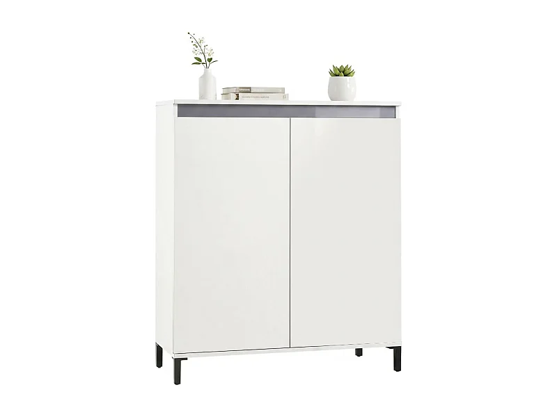 Buffet Abuja, Buffet du salon, Commode de salon, Garde-manger de cuisine, Made in Italy, 100x40h110 cm, Blanc brillant et anthracite
