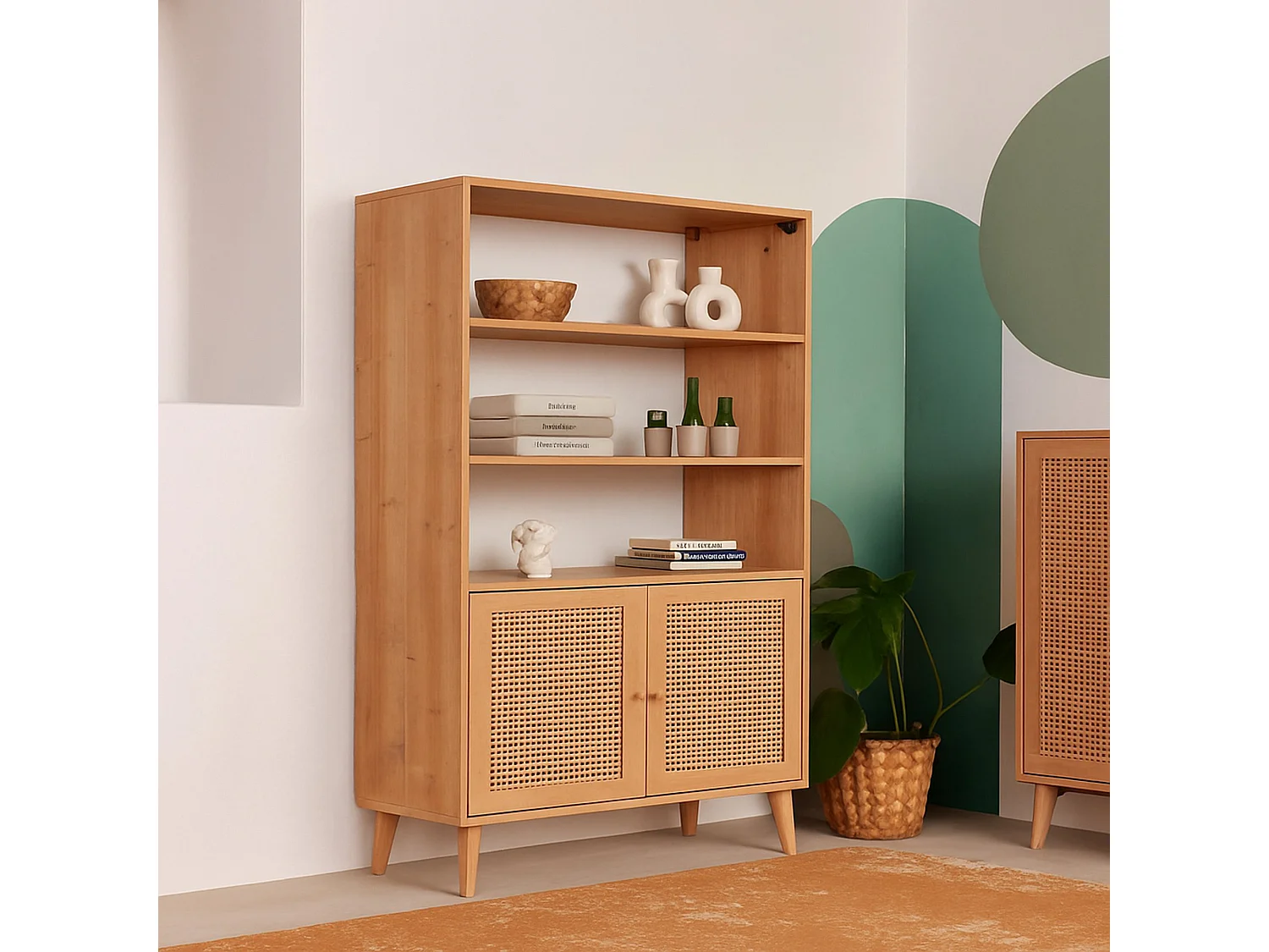 Kommode Dgonz, Wohnzimmerbuffet, Wohnzimmer-Sideboard, Moderne Küchen-Speisekammer, 90x40h110 cm, Eiche