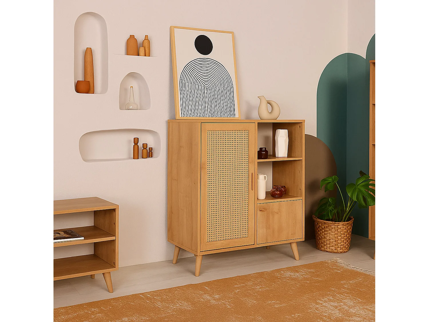 Buffet Atrion, Buffet du alon, Commode de alon, Garde-manger de cuiine, 90x40h110 cm, Chêne