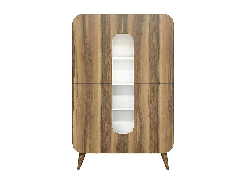 Buffet Betria, Buffet du salon, Commode de salon, Garde-manger de cuisine, 93x32h144 cm, Noyer et Blanc