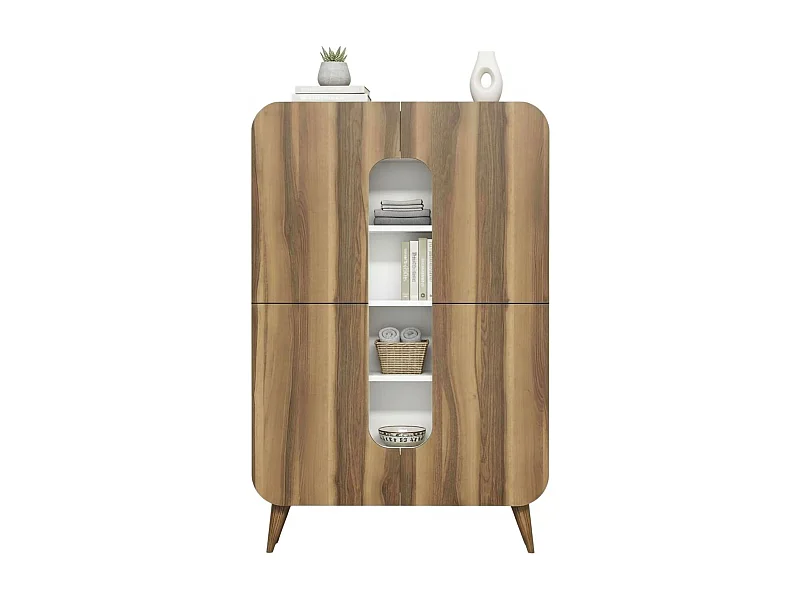 Aparador Dgaudenz, Buffet de sala de estar, Madia de sala de estar,Despensa de cozinha, 93x32h144 cm, Noz e Branco