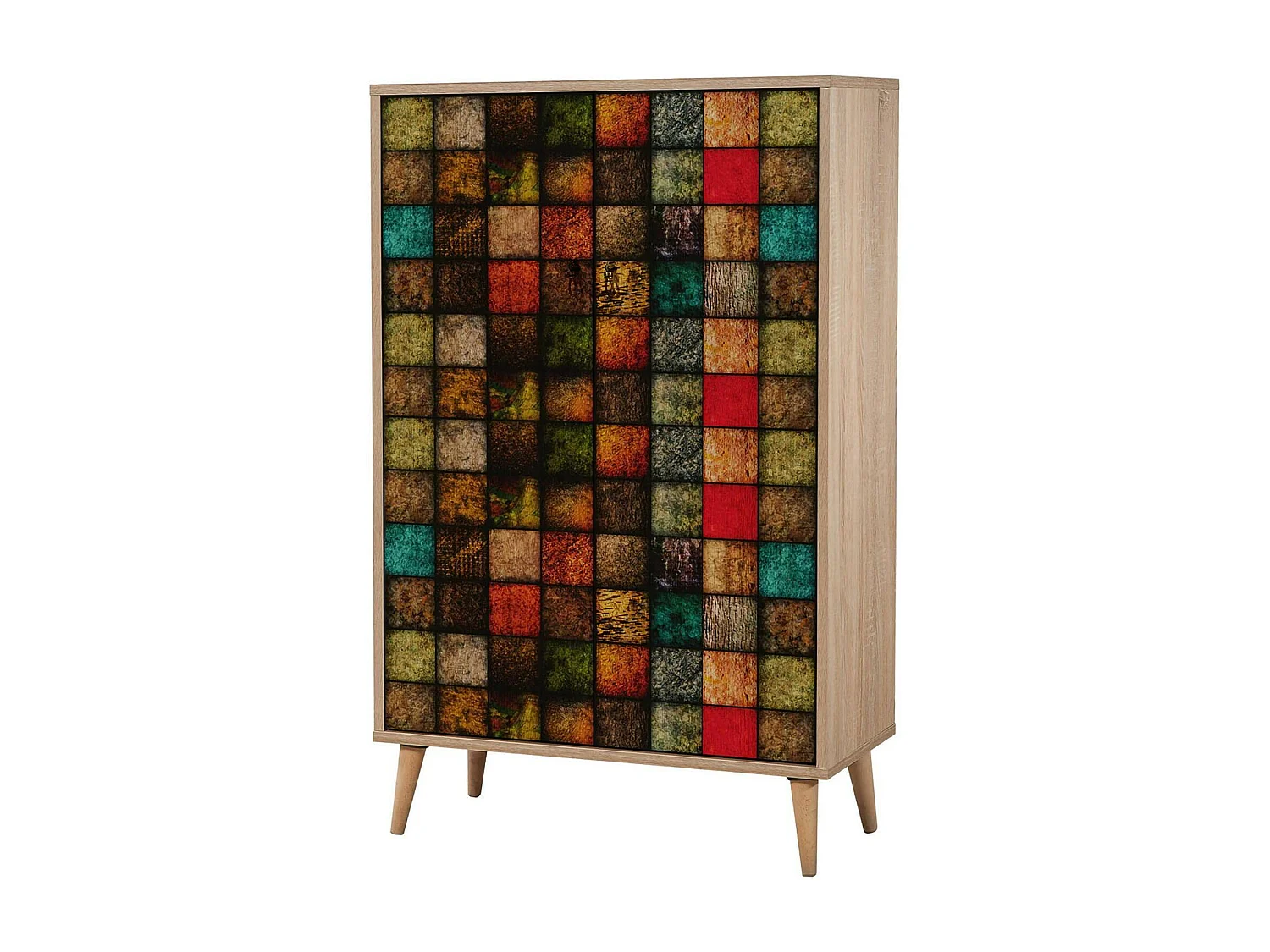 Buffet Proxima, Buffet du salon, Commode de salon, Garde-manger de cuisine, 80x36h127 cm, Chêne et Multicolore