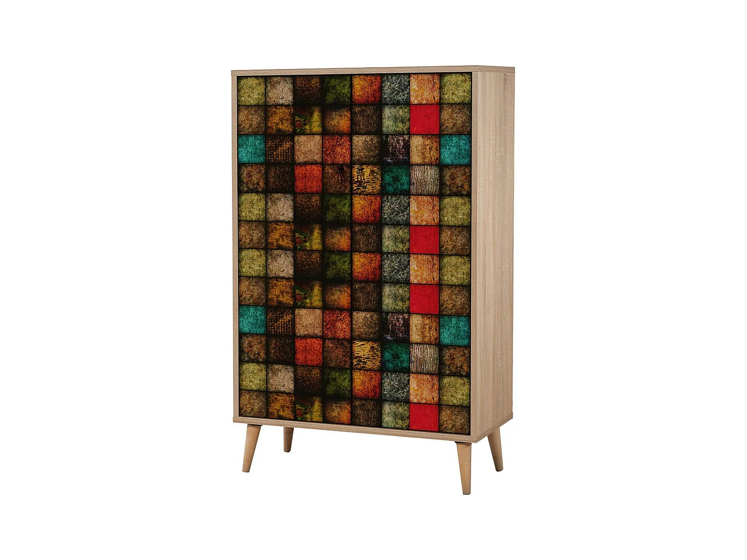 Buffet Proxima, Buffet du salon, Commode de salon, Garde-manger de cuisine, 80x36h127 cm, Chêne et Multicolore