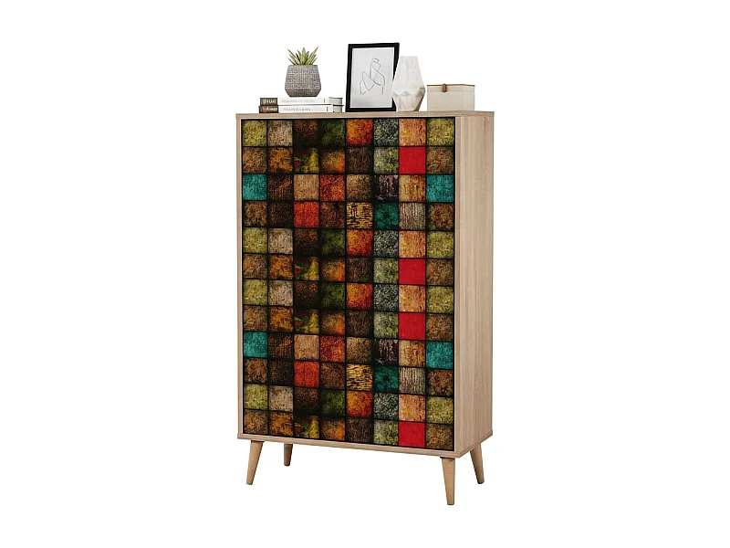 Dpersy Dressoir, Woonkamer Buffet, Woonkamer, Keuken Pantry, 80x36h127 cm, Eiken en Veelkleurig