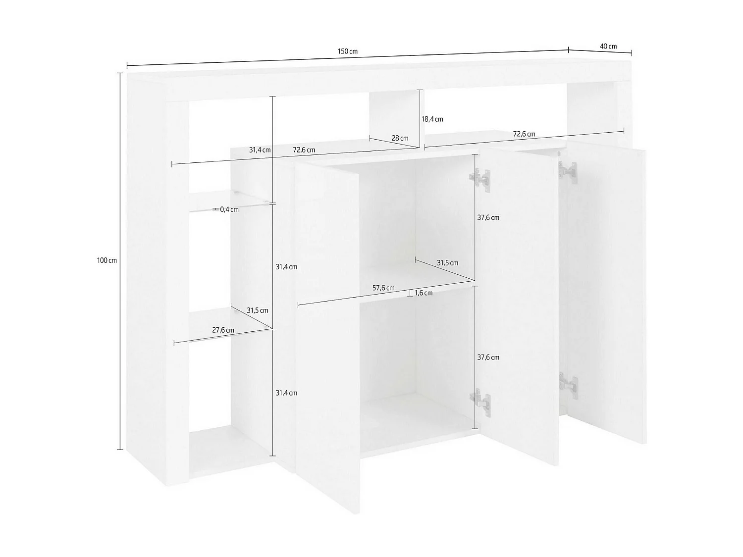 Buffet Viviano, Buffet de salon 3 portes, Buffet de salon, Buffet moderne, 100% Made in Italy, 150x40h100 cm, Anthracite