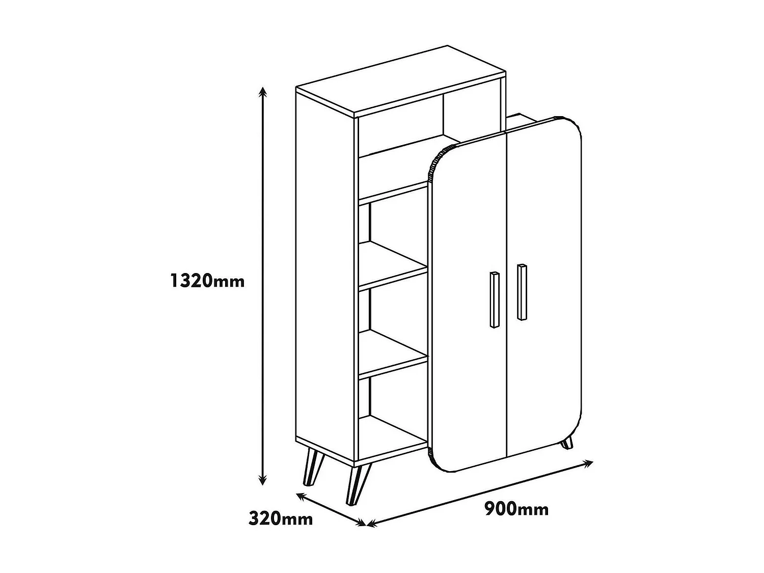 Buffet Capella, Buffet du salon, Commode de salon, Garde-manger de cuisine, 90x32h132 cm, Noyer et Blanc