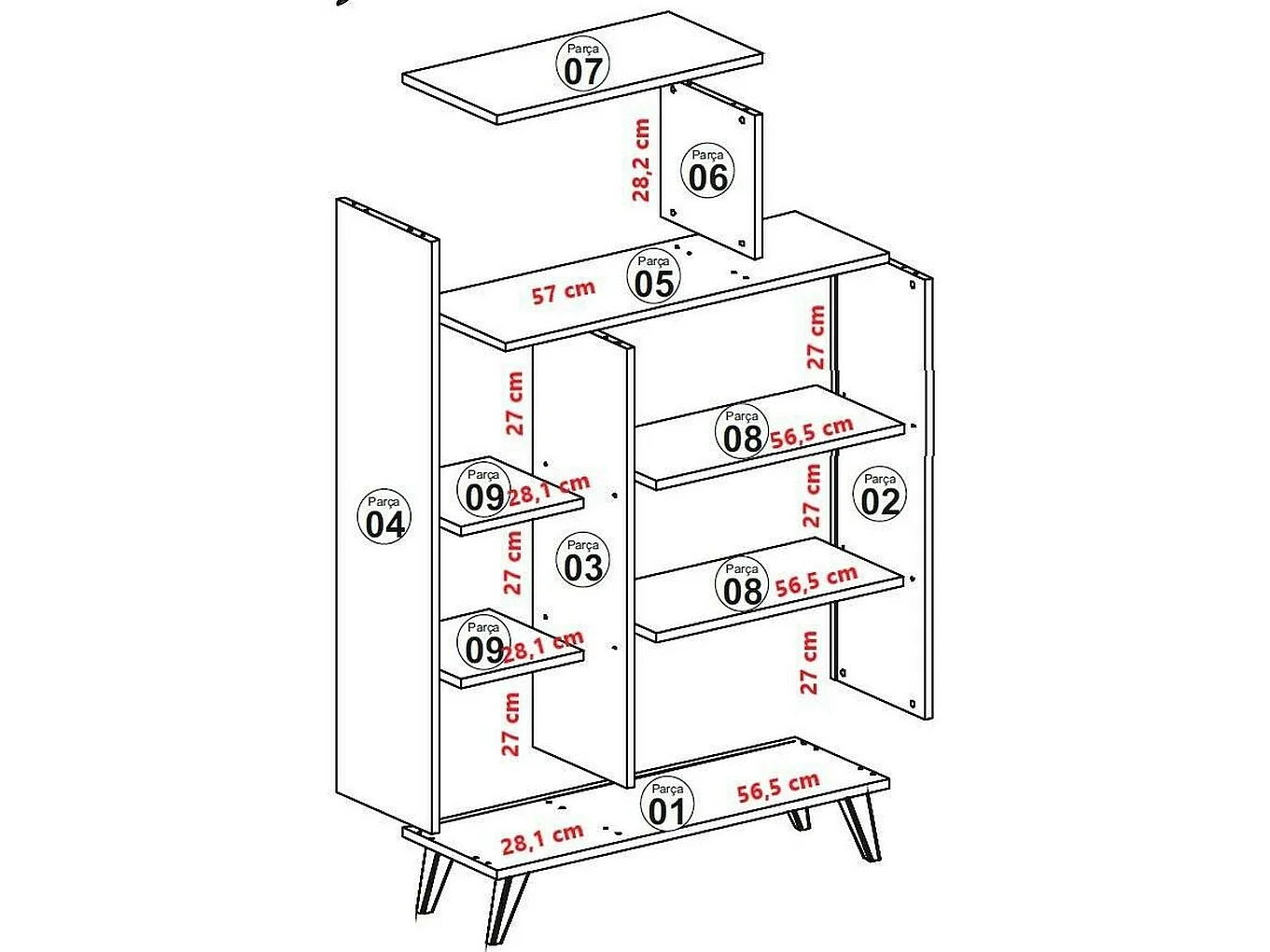 Buffet Capella, Buffet du salon, Commode de salon, Garde-manger de cuisine, 90x32h132 cm, Noyer et Blanc
