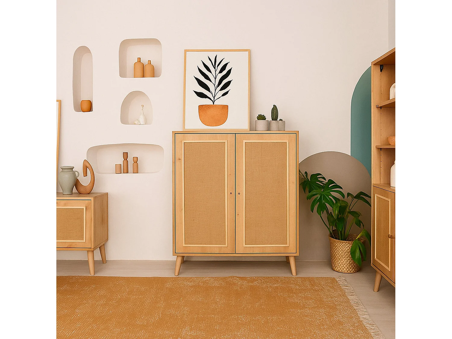 Buffet Solaris, Buffet du salon, Commode de salon, Garde-manger de cuisine, 90x40h110 cm, Chêne