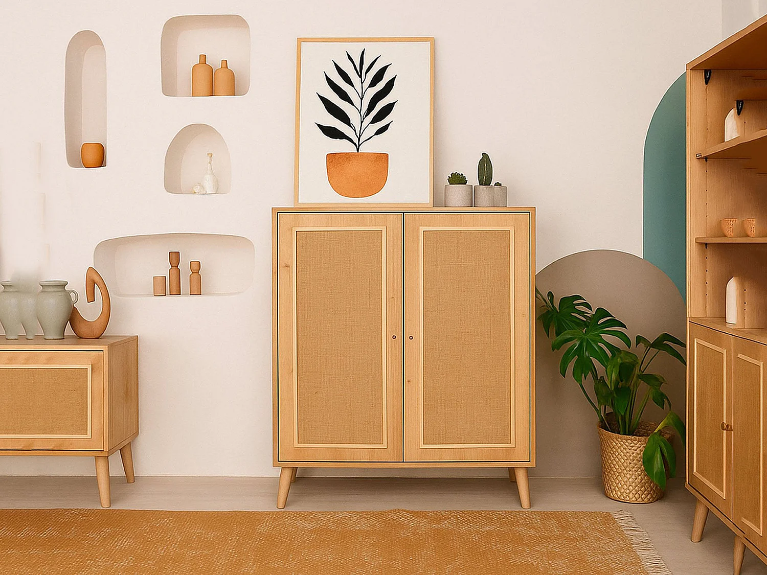 Buffet Solaris, Buffet du salon, Commode de salon, Garde-manger de cuisine, 90x40h110 cm, Chêne