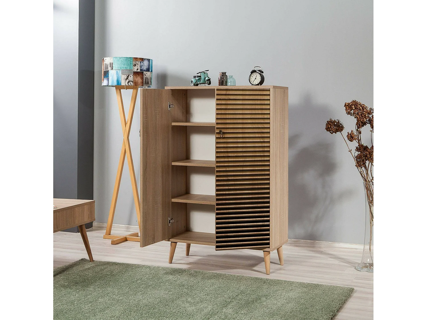 Credenza Andalusite, 3 Ripiani, 36x80x127h cm Marrone Quercia, Madia