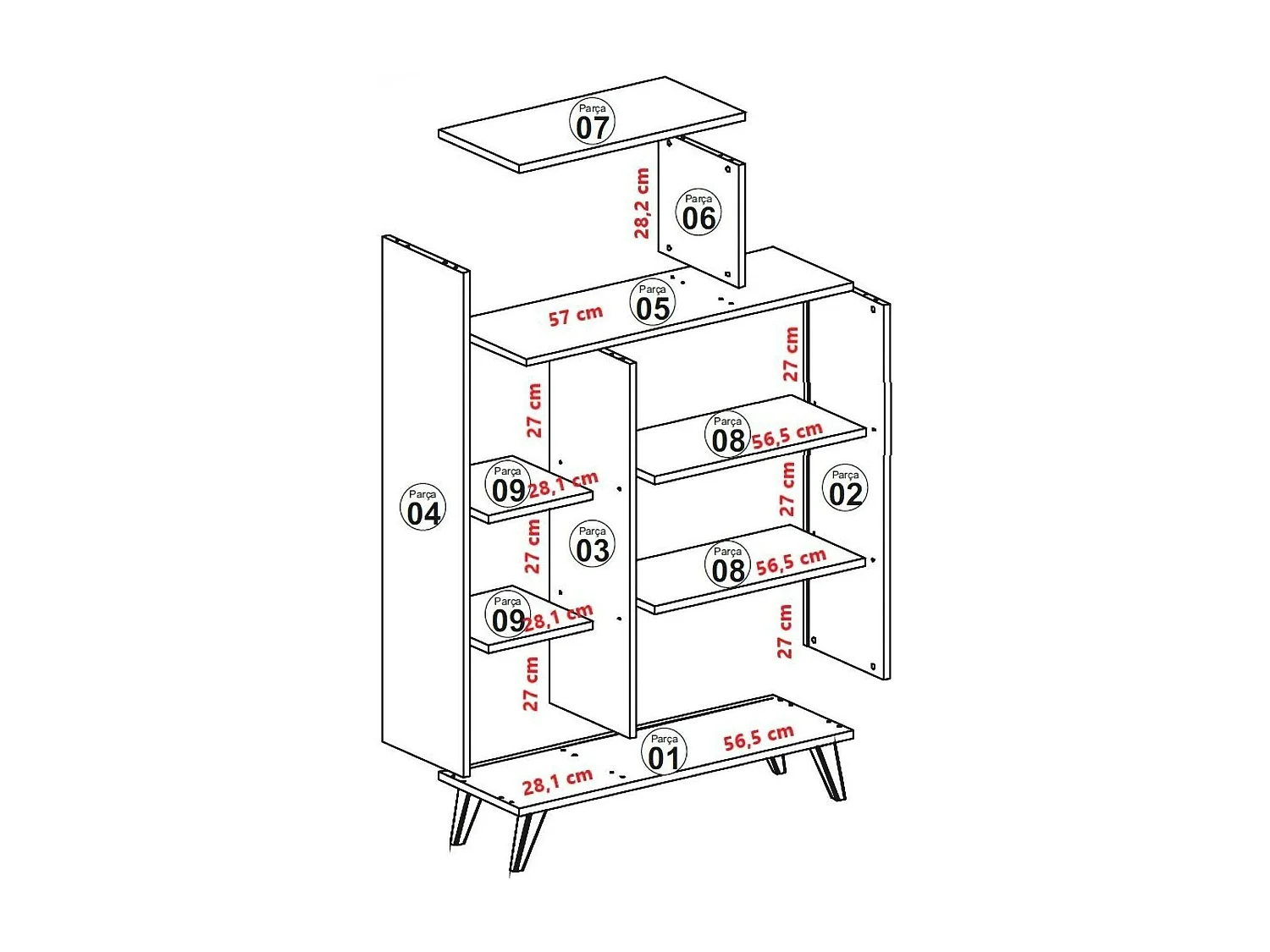 Dgiavard Dressoir, Woonkamerbuffet, Woonkamer, Keukenkast, 90x32h132 cm, Wit