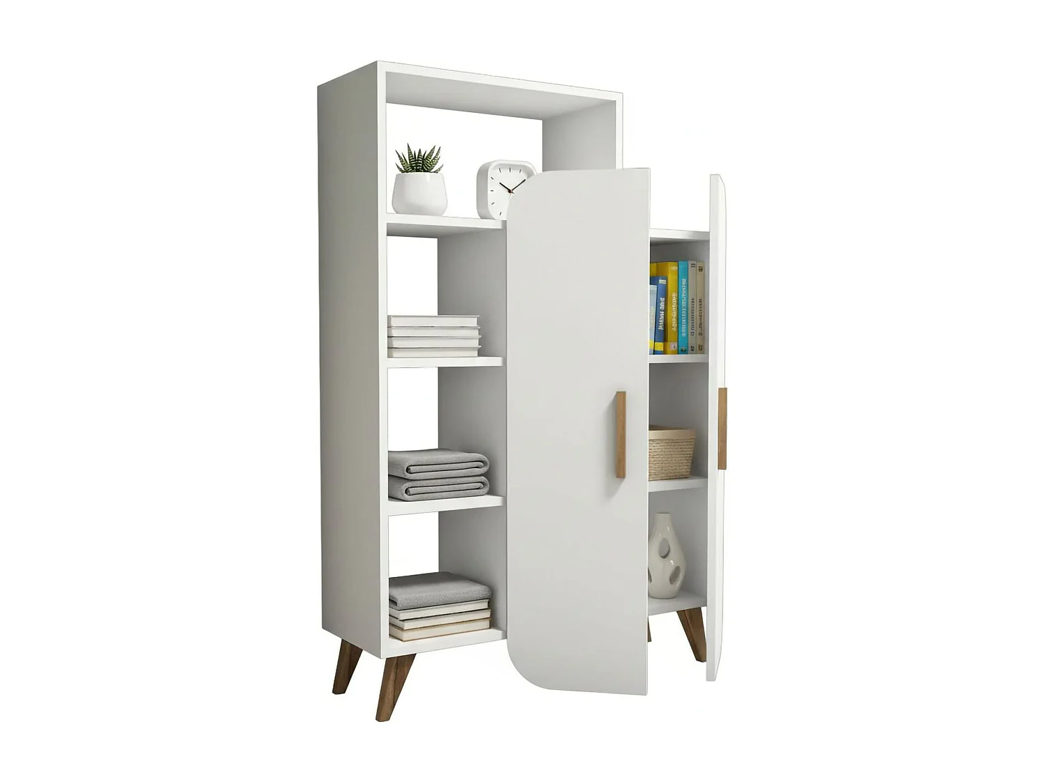 Buffet Capella, Buffet du salon, Commode de salon, Garde-manger de cuisine, 90x32h132 cm, Blanc