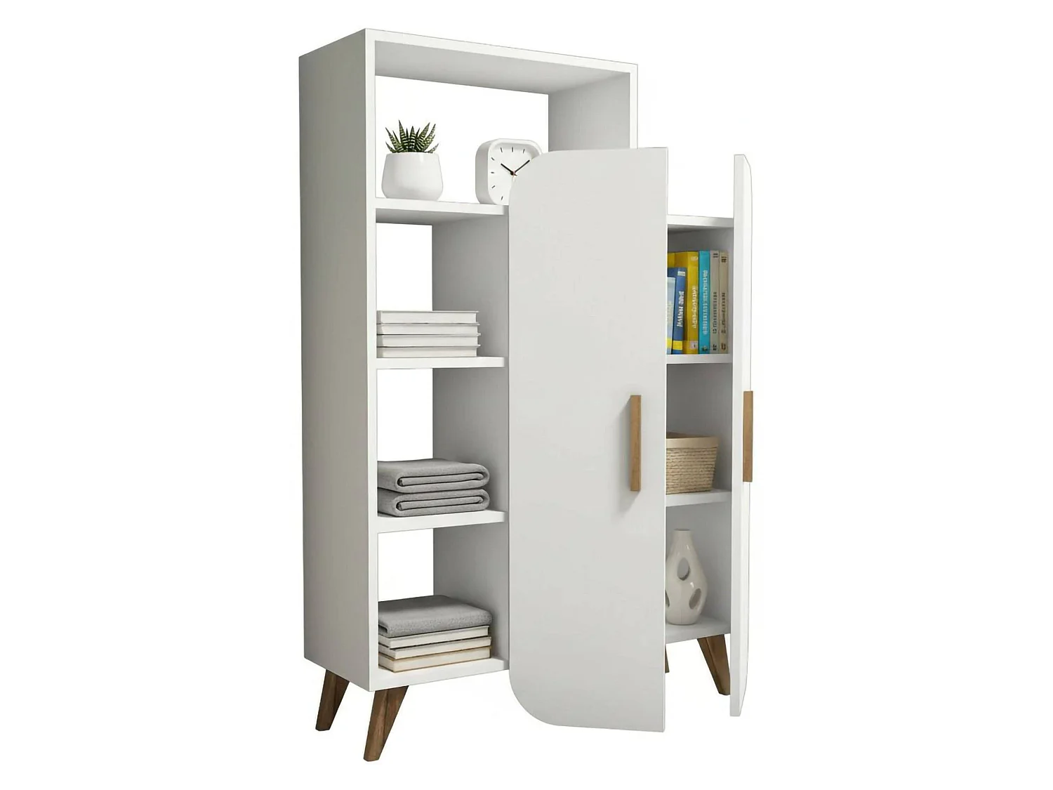 Buffet Capella, Buffet du salon, Commode de salon, Garde-manger de cuisine, 90x32h132 cm, Blanc