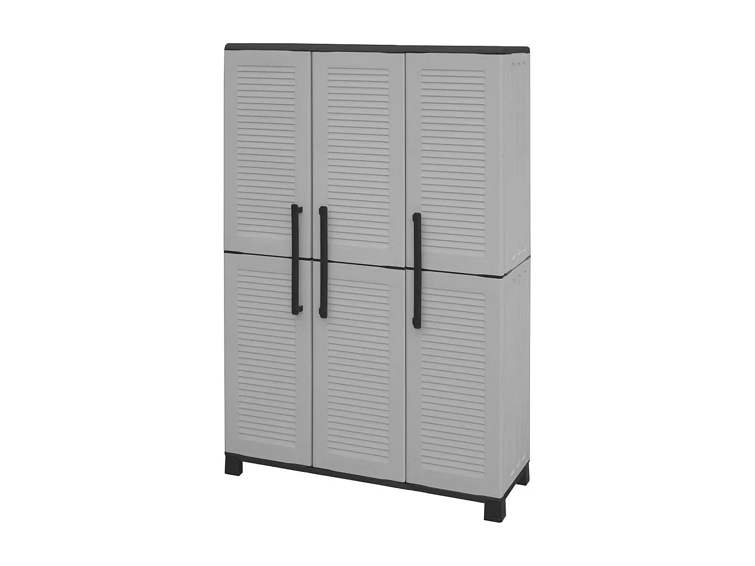 Dbellanov Buitenkast, Bezemkast, 3-deurs Buitenkast, 100% Made in Italy, 102x37h169 cm, Lichtgrijs en Zwart, Gestreepte Afwerking