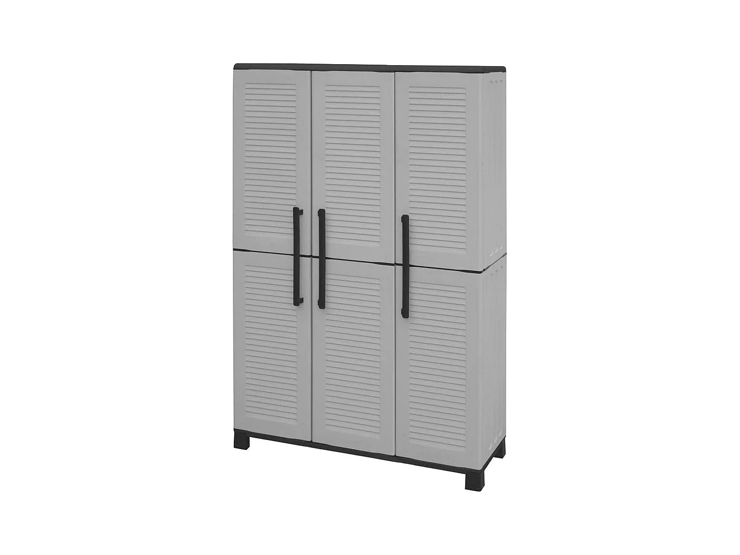 Armoire d'extérieur Nandrin, Armoire porte-balai, Armoire d'extérieur 3 portes, 100% Made in Italy, 102x37h169 cm, Gris clair et noir, Finition rayée