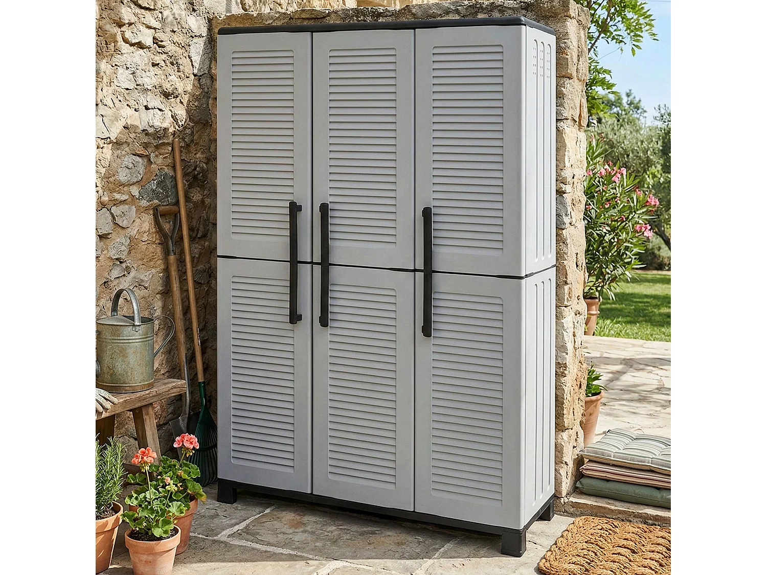 Armadio da Esterno Aruro, 3 Ripiani Made in Italy, 37x102x169h cm Grigio Chiaro, Mobile da Giardino