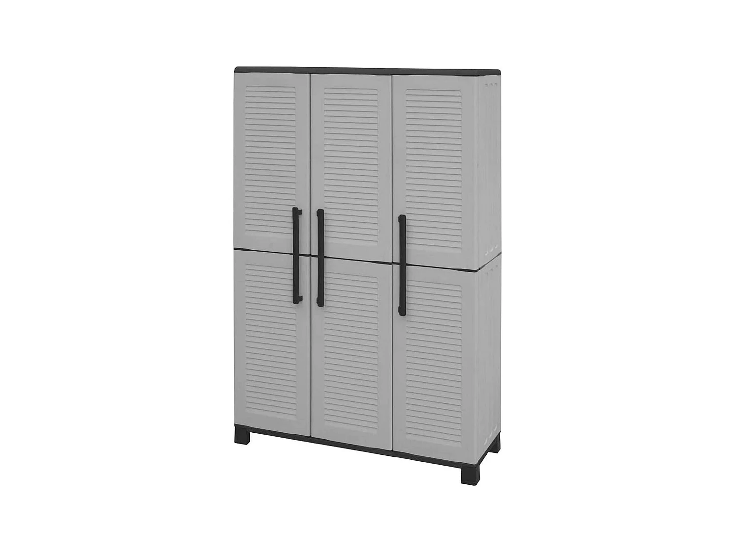Armoire d'extérieur Nandrin, Armoire porte-balai, Armoire d'extérieur 3 portes, 100% Made in Italy, 102x37h169 cm, Gris clair et noir, Finition rayée