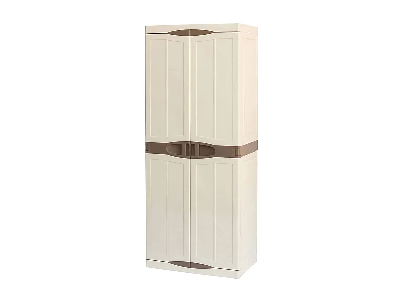 Daldegan buitengarderobe, Multifunctionele balkongarderobe, 2-deurs bezemkast, 100% Made in Italy, 70x47h178 cm, Beige en Bruin, Elegante afwerking
