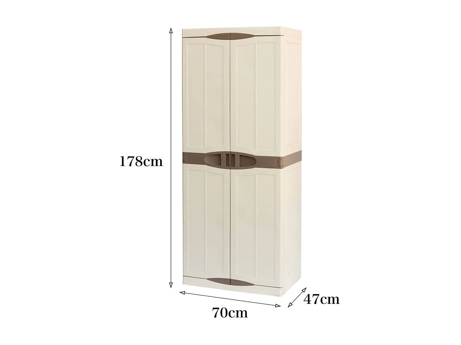 Armoire d'extérieur Avelgem, Armoire de balcon polyvalente, Armoire à balais 2 portes, 100% Made in Italy, 70x47h178 cm, Beige et Marron, Finition élégante