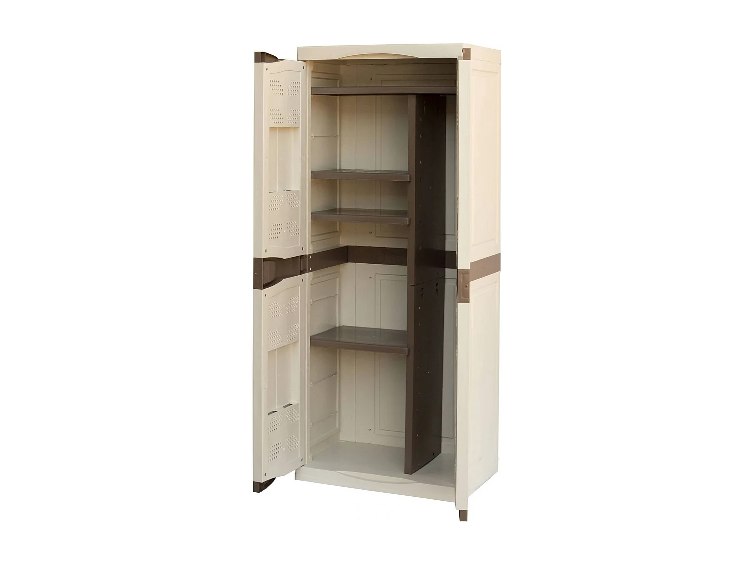 Armoire d'extérieur Avelgem, Armoire de balcon polyvalente, Armoire à balais 2 portes, 100% Made in Italy, 70x47h178 cm, Beige et Marron, Finition élégante