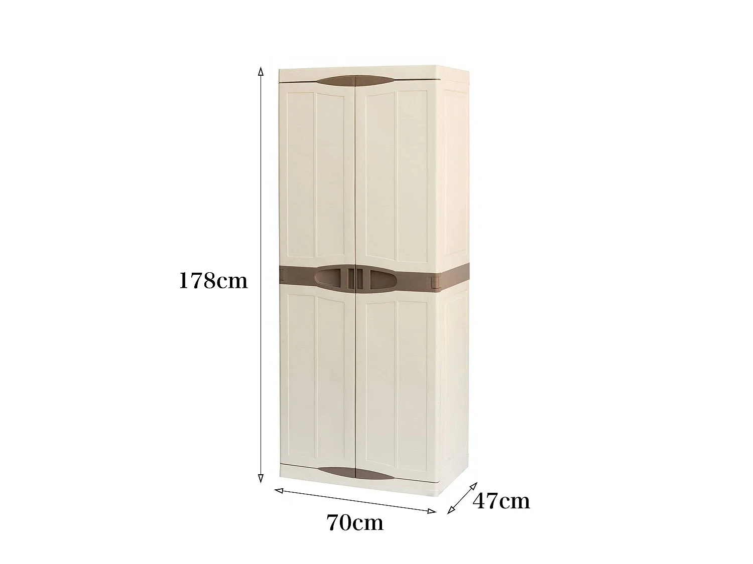 Armoire d'extérieur Avelgem, Armoire de balcon polyvalente, Armoire à balais 2 portes, 100% Made in Italy, 70x47h178 cm, Beige et Marron, Finition élégante
