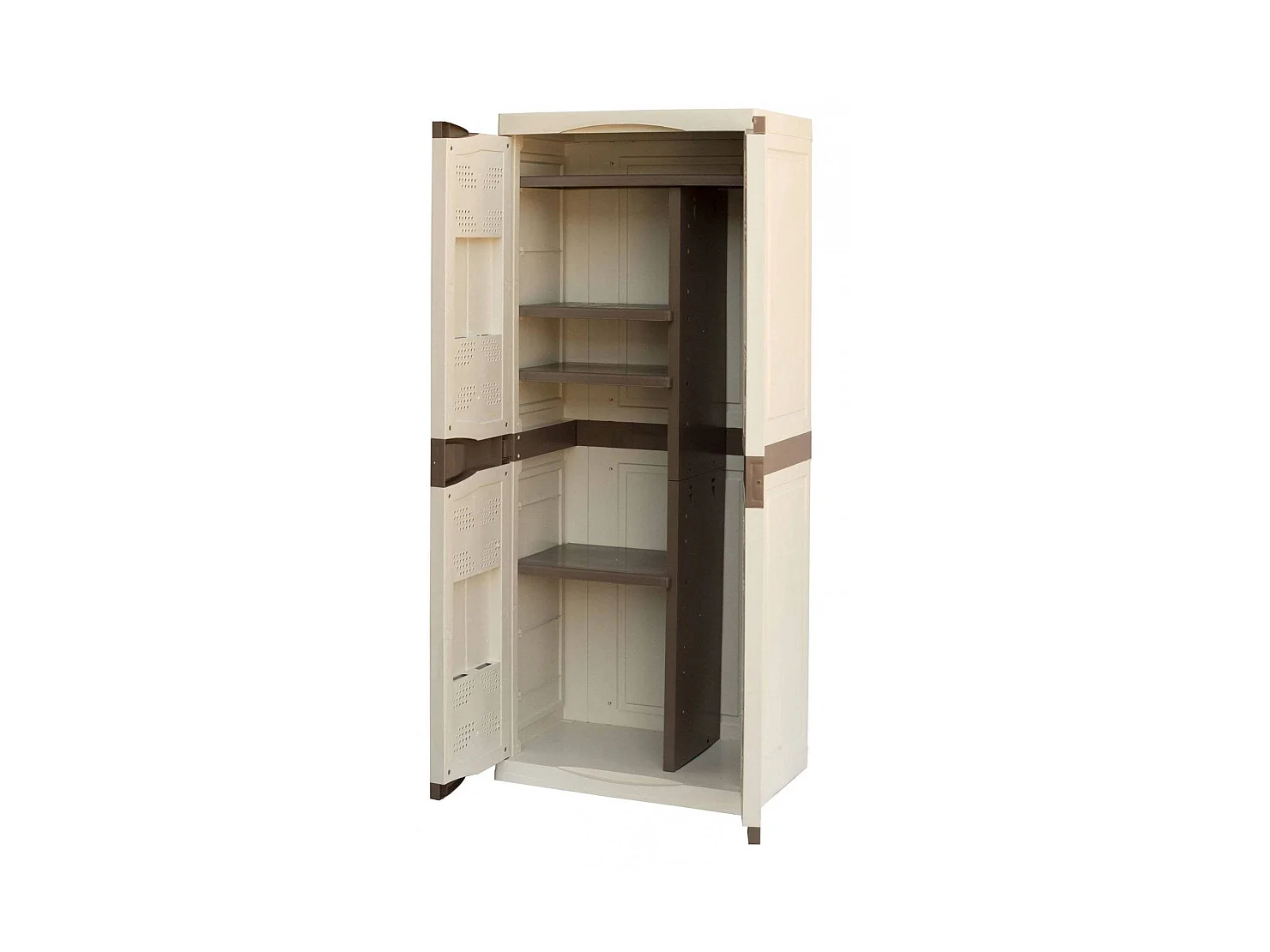 Armoire d'extérieur Avelgem, Armoire de balcon polyvalente, Armoire à balais 2 portes, 100% Made in Italy, 70x47h178 cm, Beige et Marron, Finition élégante