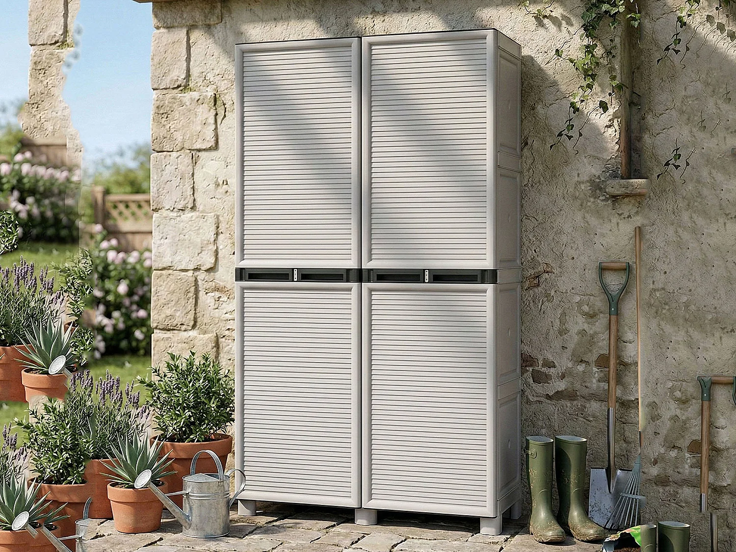 Armoire d'extérieur Namur, Armoire polyvalente, Armoire de buanderie, Armoire d'extérieur, 100% Made in Italy, Gris clair, 100x39h172 cm