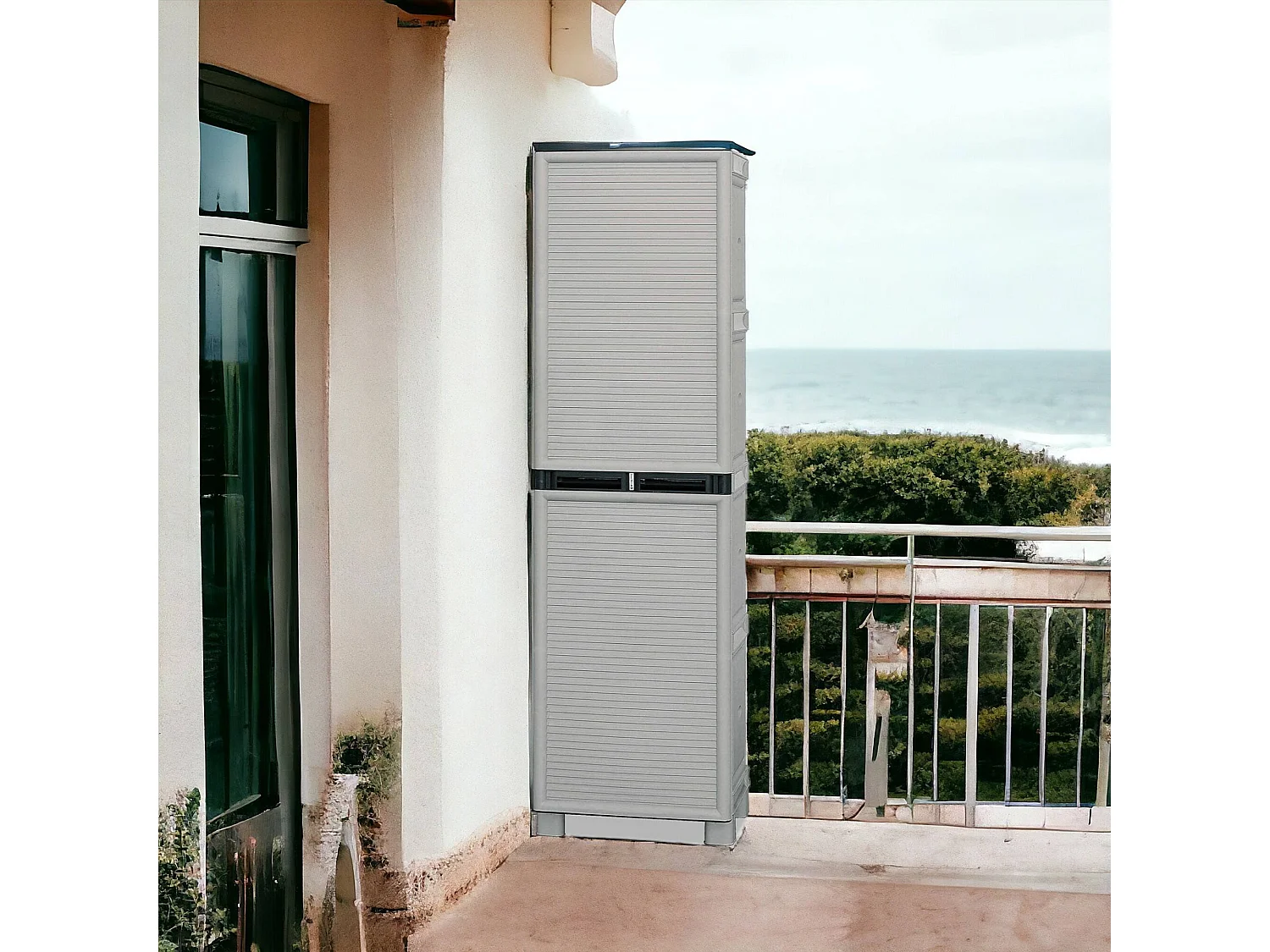 Armario de exterior Liège, Muebles de exterior, Armario para lavandería multiusos, 100% Made in Italy, Gris claro, 50x39h172 cm