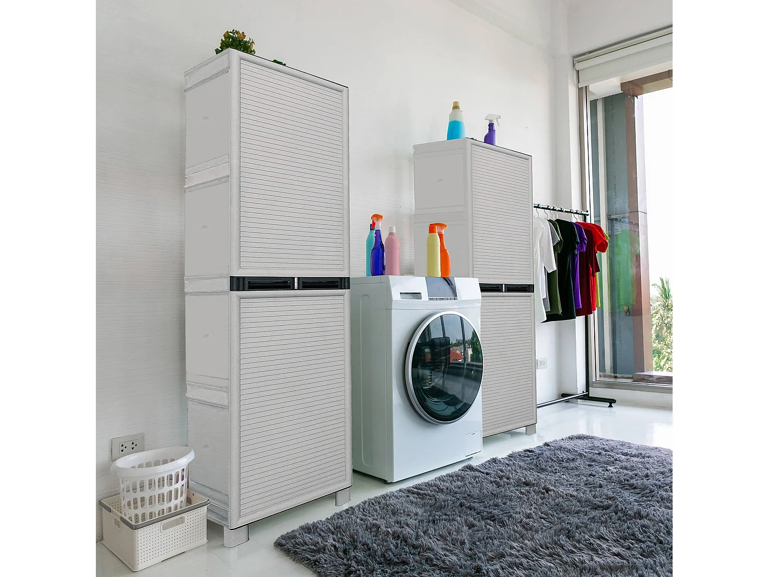 Liège Outdoor-Garderobe, Outdoor-Möbel, Mehrzweck-Wäschegarderobe, 100 % Made in Italy, Hellgrau, 50 x 39 x 172 cm