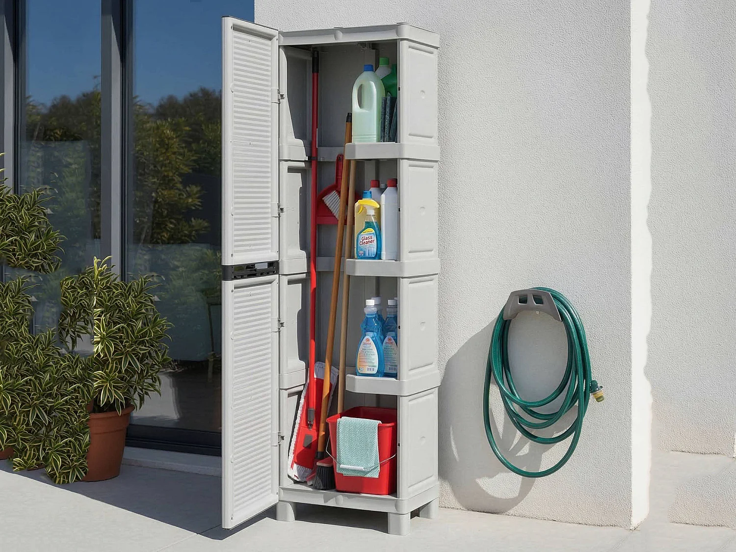 Armoire d'extérieur Liège, Mobilier d'extérieur, Armoire de buanderie polyvalente, 100% Made in Italy, Gris clair, 50x39h172 cm