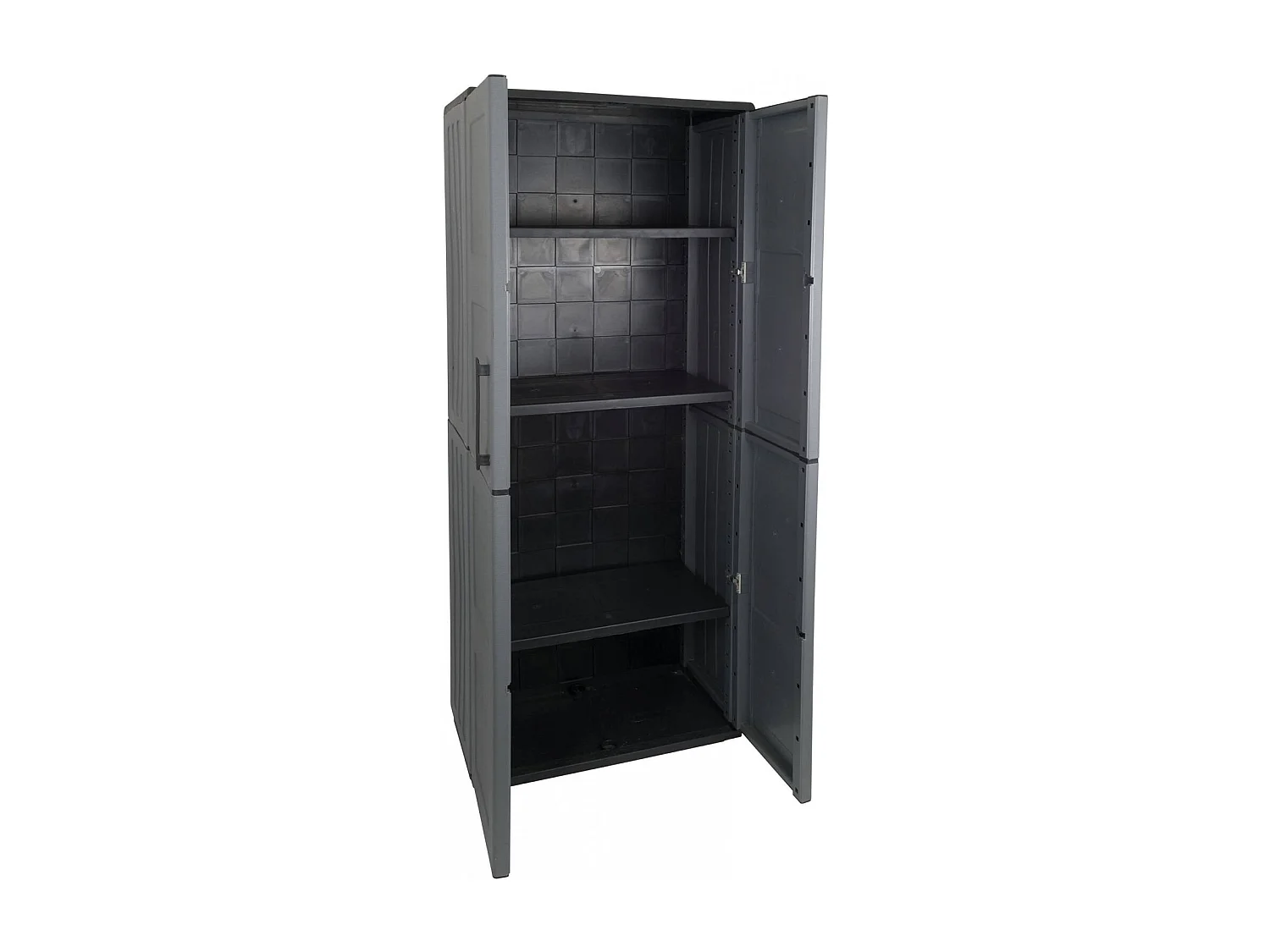 Armoire d'extérieur Clavier, Meubles de balcon, Armoire polyvalente avec étagères, 100% Made in Italy, 68x37h163 cm, Gris et Noir, Finition damier