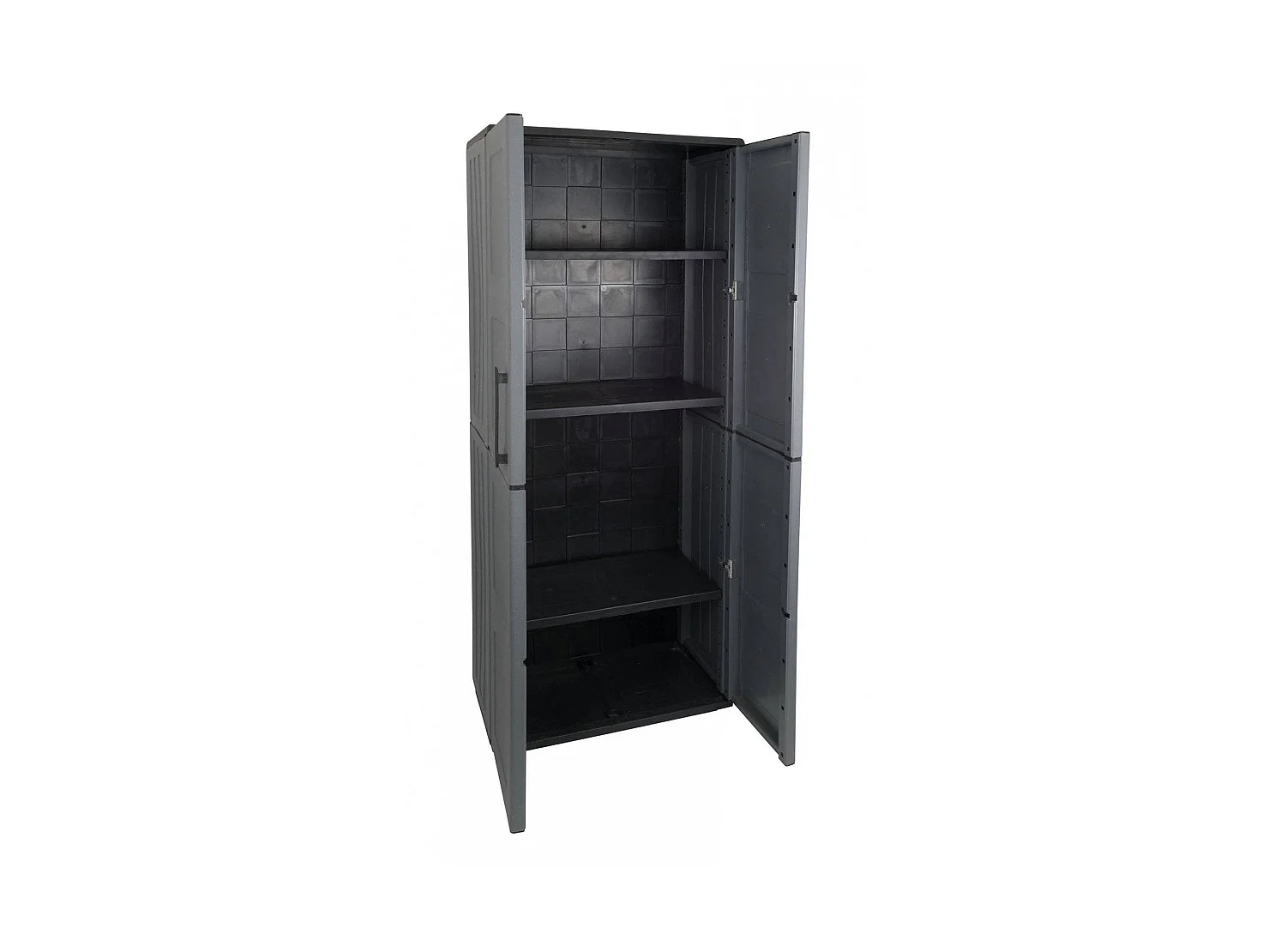 Dambrosin-AuÃŸengarderobe, Balkonmöbel, Mehrzweckgarderobe mit Regalen, 100 % Made in Italy, 68 x 37 x 163 cm, Grau und Schwarz, kariertes Finish