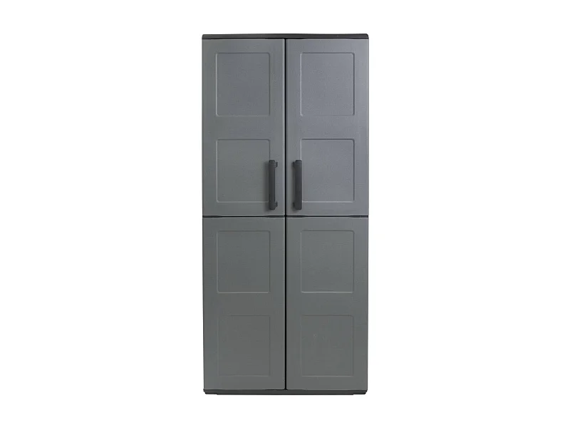 Armario de exterior Dambrosin, Muebles de balcón, Armario multiusos con estantes, 100% Made in Italy, 68x37h163 cm, Gris y Negro, Acabado cuadros