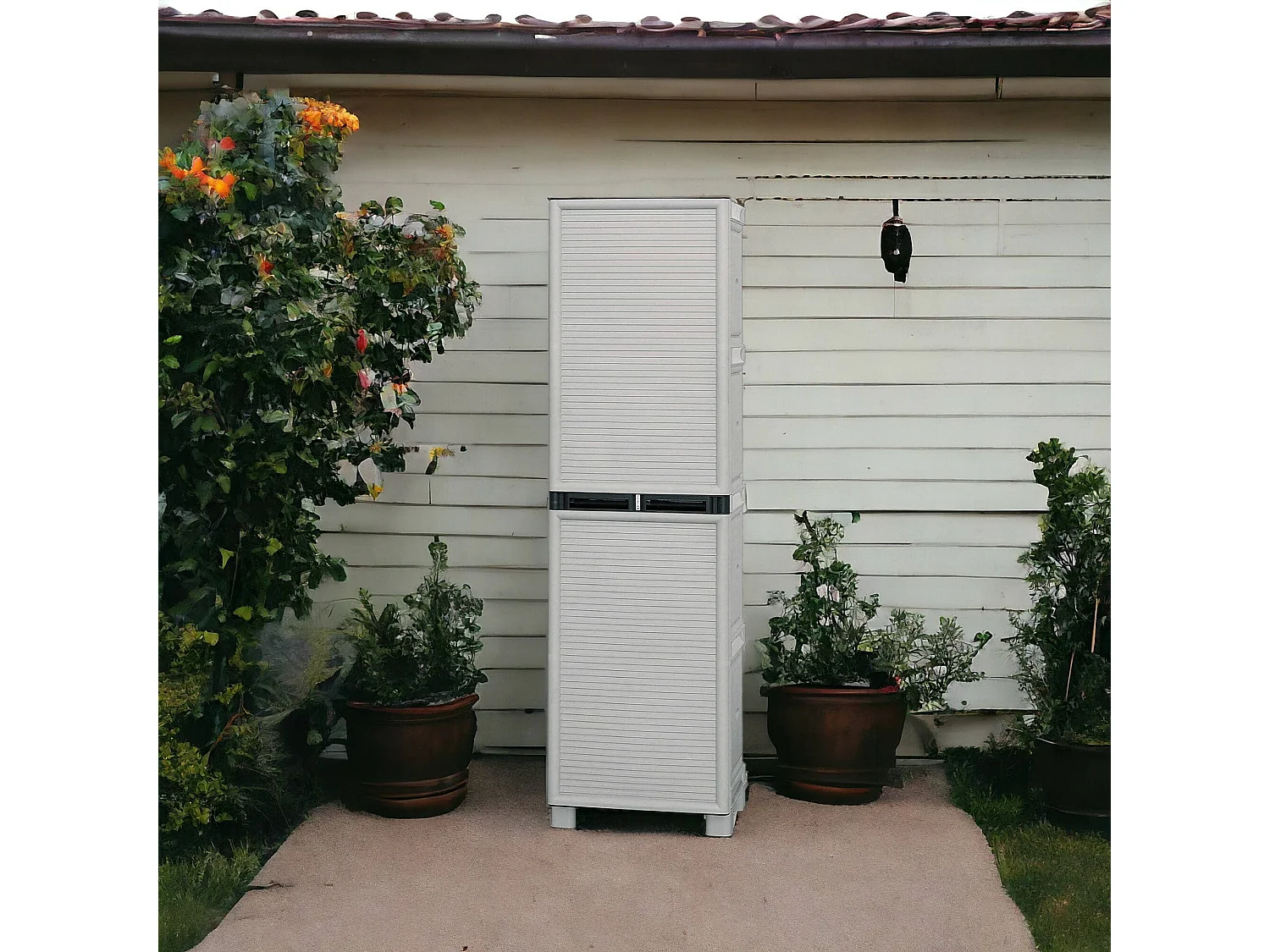 Armário ao ar livre Dbeghetti, Armário multiuso, Armário de lavanderia, Armário ao ar livre, 100% Made in Italy, Cinza claro, 50x39h172 cm