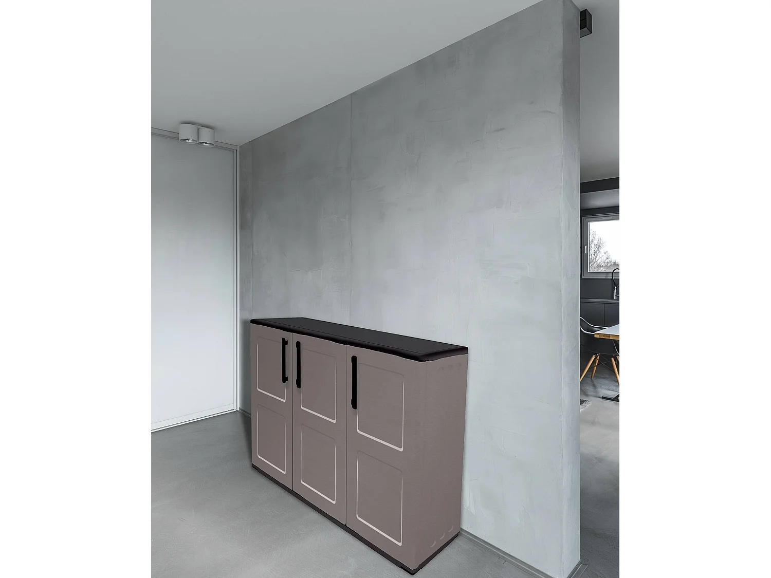 Armoire d'extérieur Gesves, Armoire de balcon polyvalente, Armoire d'extérieur 3 portes, 100% Made in Italy, 102x37h84 cm, Gris et Noir, Finition à carreaux