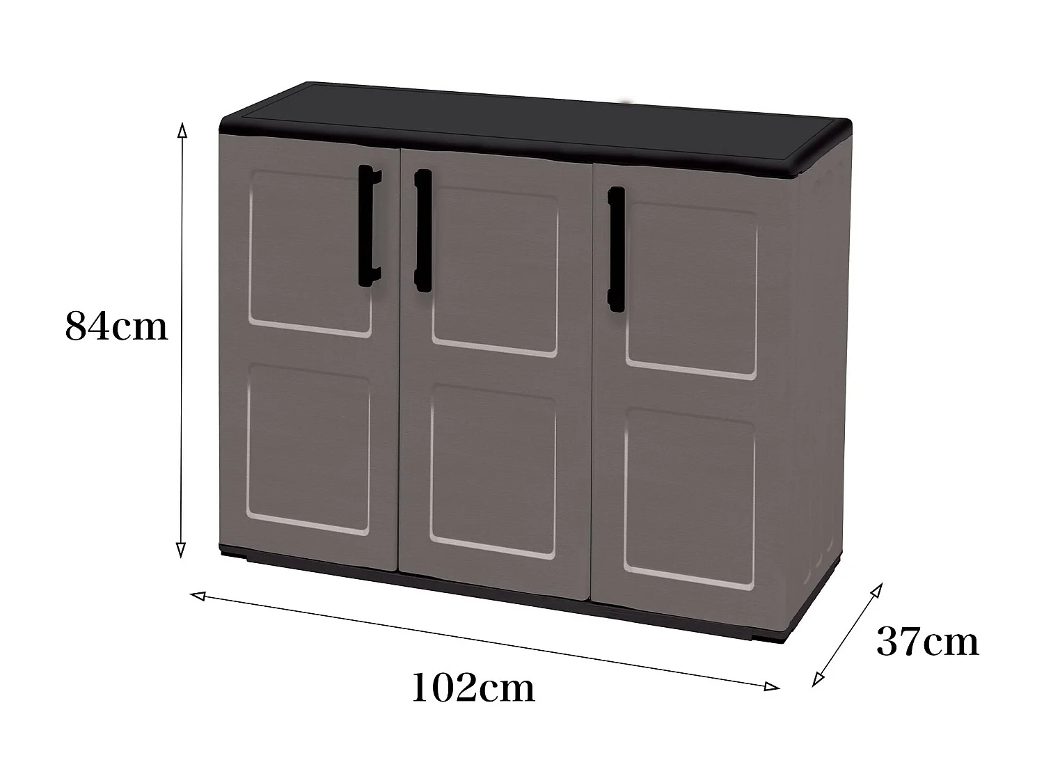 Armoire d'extérieur Gesves, Armoire de balcon polyvalente, Armoire d'extérieur 3 portes, 100% Made in Italy, 102x37h84 cm, Gris et Noir, Finition à carreaux
