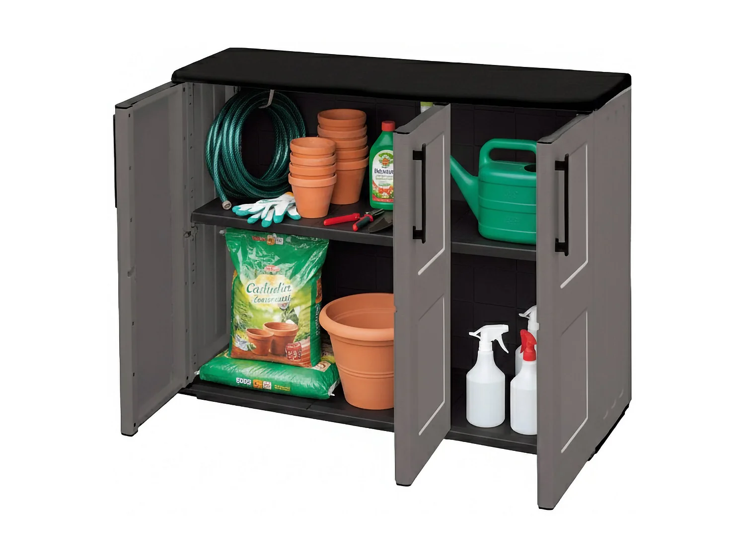 Armário de exterior Darmellin, Armário de varanda multiusos, Armário exterior de 3 portas, 100% Made in Italy, 102x37h84 cm, Cinza e Preto, Acabamento de pintura