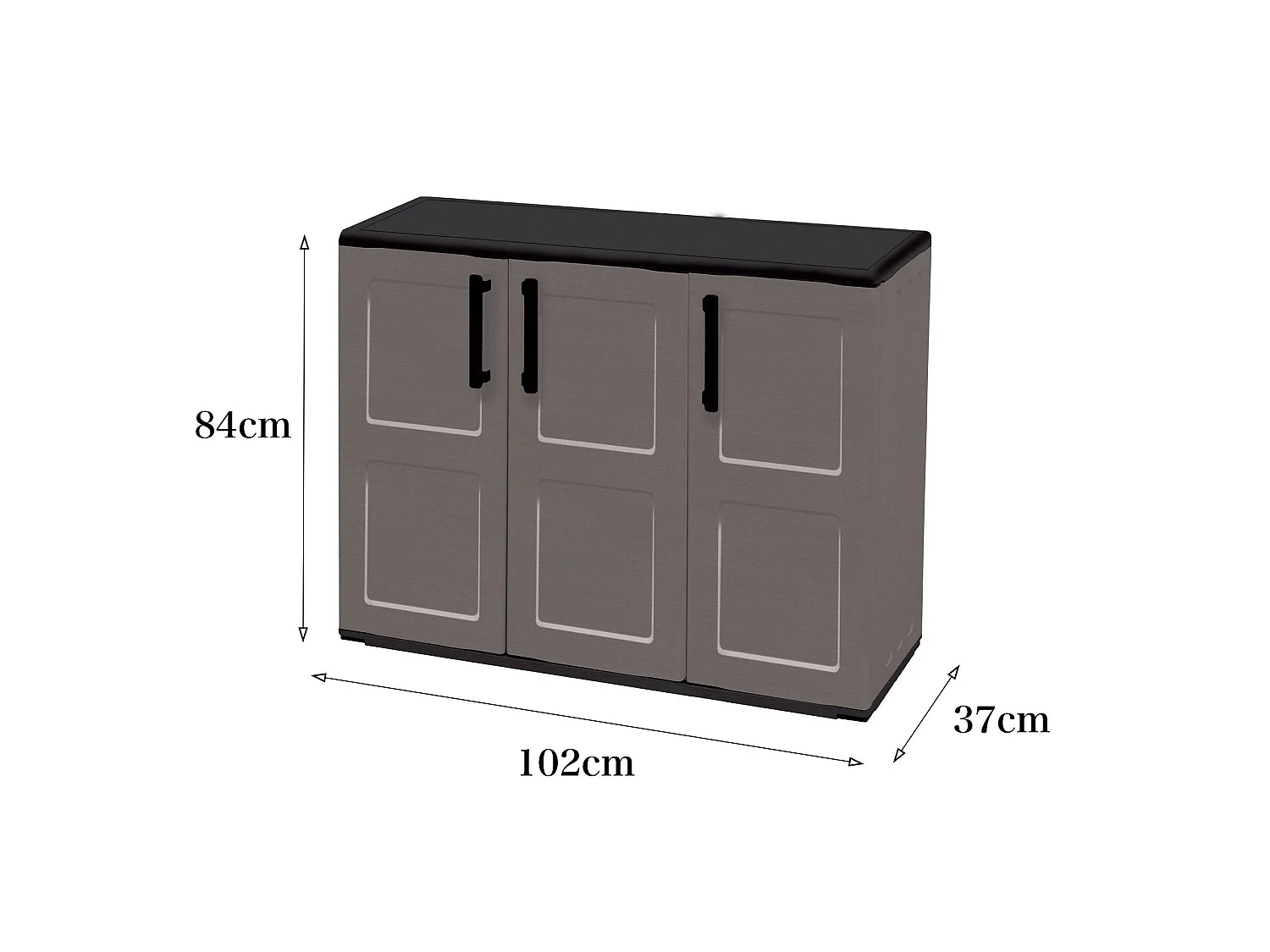 Armoire d'extérieur Gesves, Armoire de balcon polyvalente, Armoire d'extérieur 3 portes, 100% Made in Italy, 102x37h84 cm, Gris et Noir, Finition à carreaux