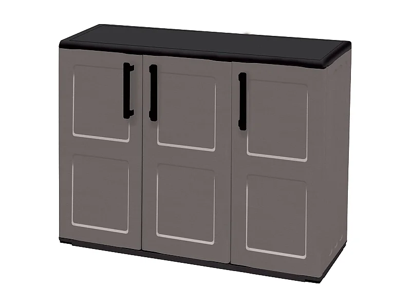 Darmellin buitengarderobe, Multifunctionele balkonkast, 3-deurs buitenkast, 100% Made in Italy, 102x37h84 cm, Grijs en Zwart, Vierkante afwerking
