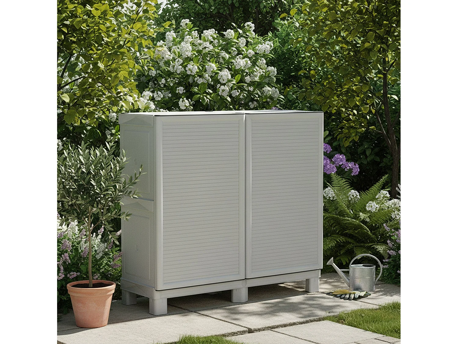 Dbiondin Outdoor-Garderobe, Outdoor-Möbel, Mehrzweck-Balkongarderobe, Outdoor-Schrank, 100 % Made in Italy, Hellgrau, 100 x 39 x 92 cm