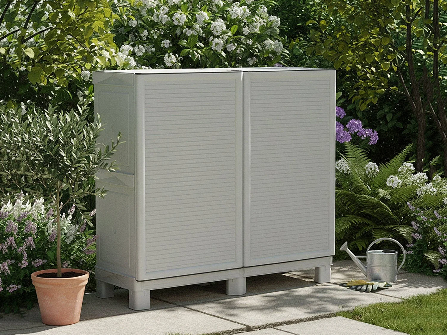 Armario de exterior Dbiondin, Muebles de exterior, Armario de balcón multiusos, Mueble de exterior, 100% Made in Italy, Gris claro, 100x39h92 cm
