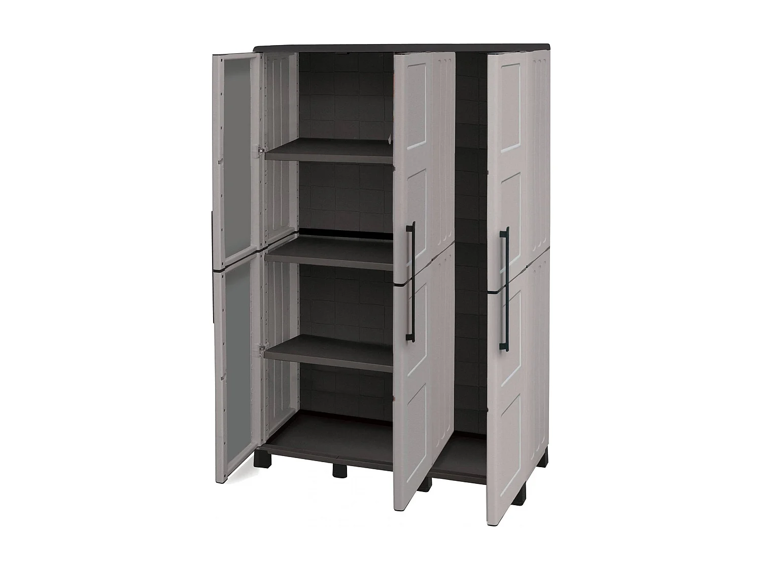 Armário exterior Dbellanov, Porta de vassoura móvel, Armário exterior de 3 portas, 100% MAde in Italy, 102x37h169 cm, Cinza claro e preto, Acabamento de pintura