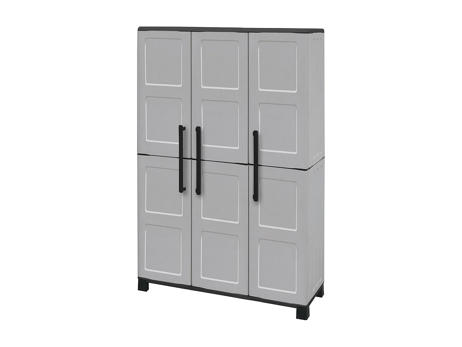 Armoire d'extérieur Nandrin, Armoire à balais, Armoire d'extérieur 3 portes, 100% Made in Italy, 102x37h169 cm, Gris clair et noir, Finition damier