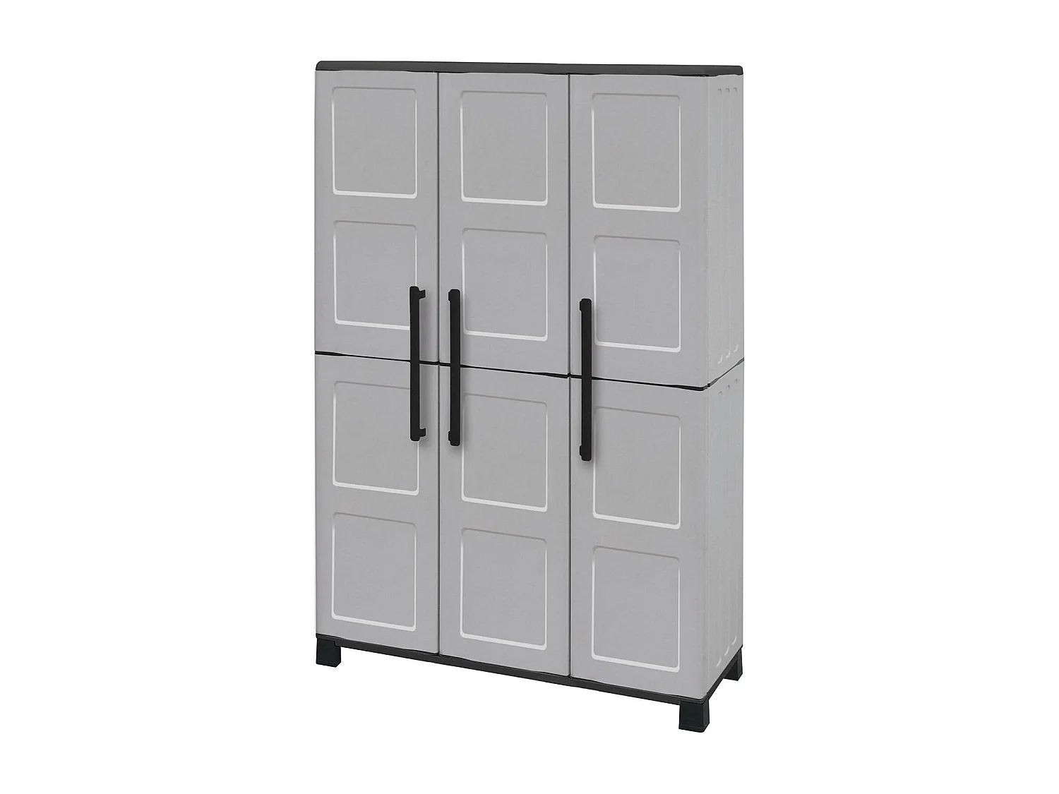 Armoire d'extérieur Nandrin, Armoire à balais, Armoire d'extérieur 3 portes, 100% Made in Italy, 102x37h169 cm, Gris clair et noir, Finition damier