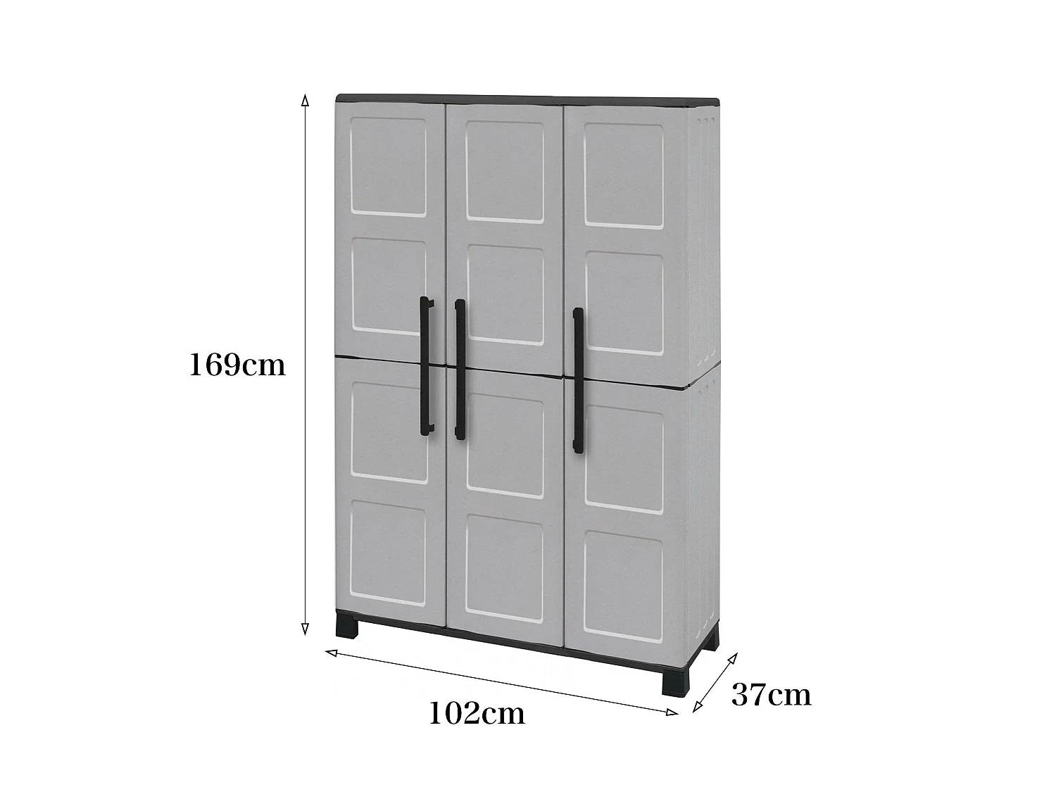 Armoire d'extérieur Nandrin, Armoire à balais, Armoire d'extérieur 3 portes, 100% Made in Italy, 102x37h169 cm, Gris clair et noir, Finition damier