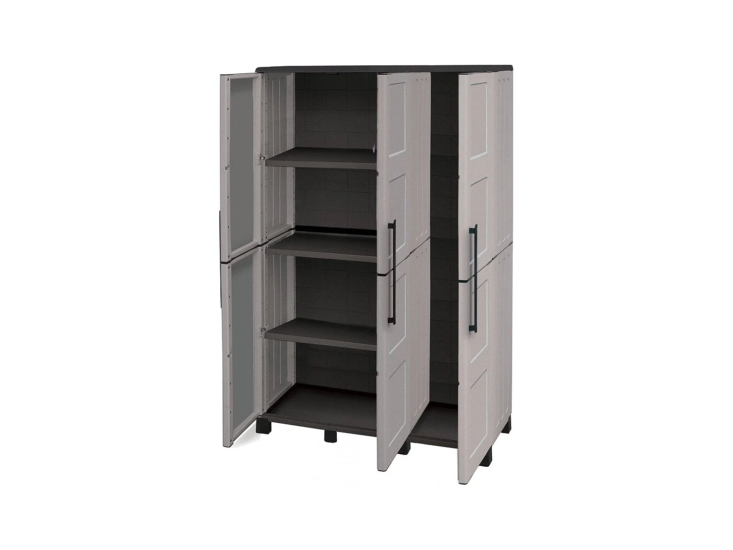 Armoire d'extérieur Nandrin, Armoire à balais, Armoire d'extérieur 3 portes, 100% Made in Italy, 102x37h169 cm, Gris clair et noir, Finition damier